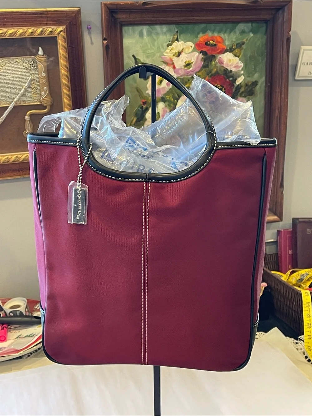 Charter Club Women’s Burgundy Tote Bag with Black Trim